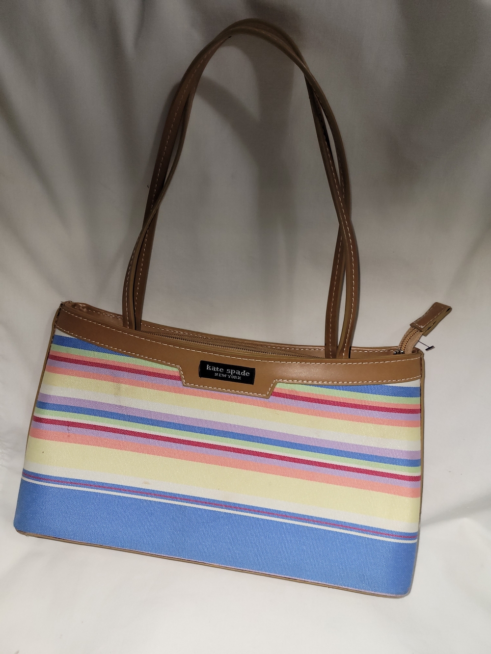 kate spade Striped Canvas Shoulder Bag in Multi-Color and Brown